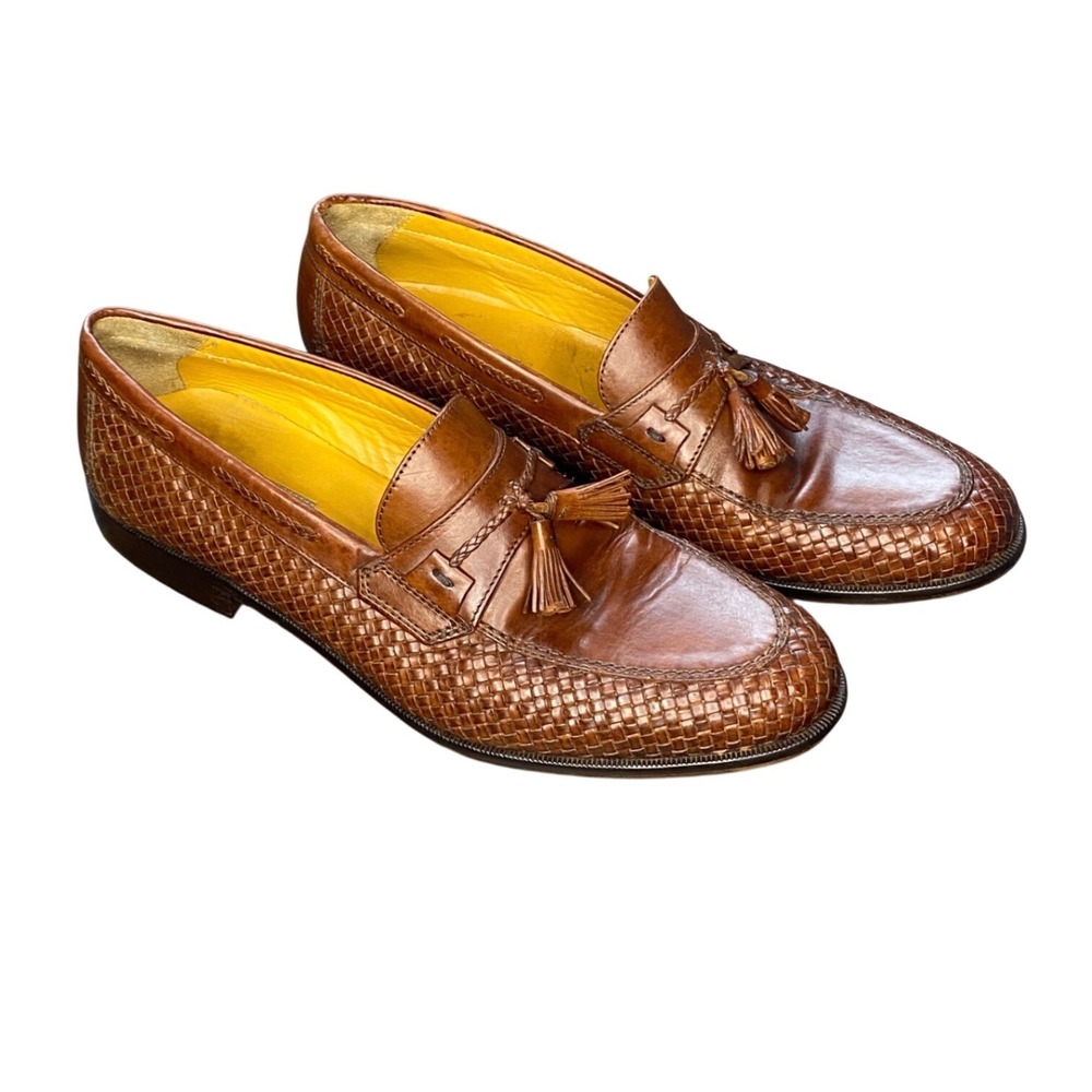 Johnston & Murphy Mens Tan Woven‎ Leather Tassel Loafers 15-2040 Size 11 M